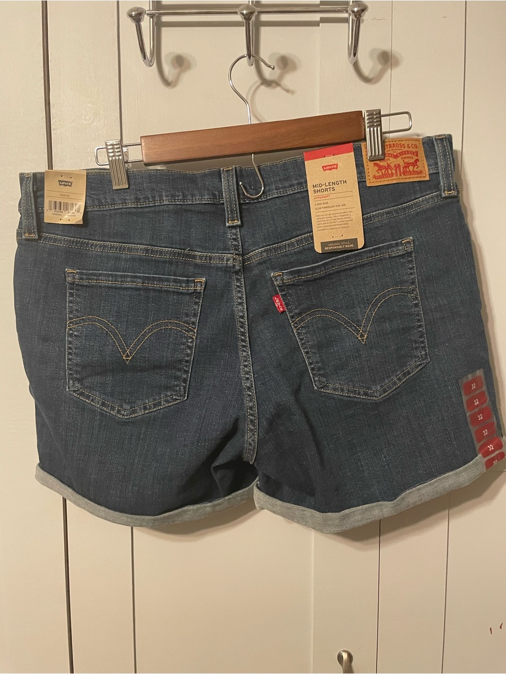 Levi's Women's Dark Blue Denim Mid-Length Shorts